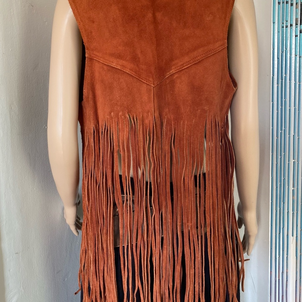 Vintage 60s 70s 80s Boho Hippie Brown Fringe Suede Vest Size S/XS - Picture 6 of 11